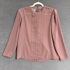 Vintage Donna Morgan Top M Mauve Sheer Pleated Blouse‎ Puff 80s 90s Career